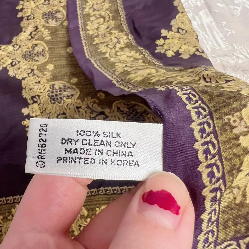 Vintage Oscar de la Renta Silk Scarf Plum Gold Detailing 21